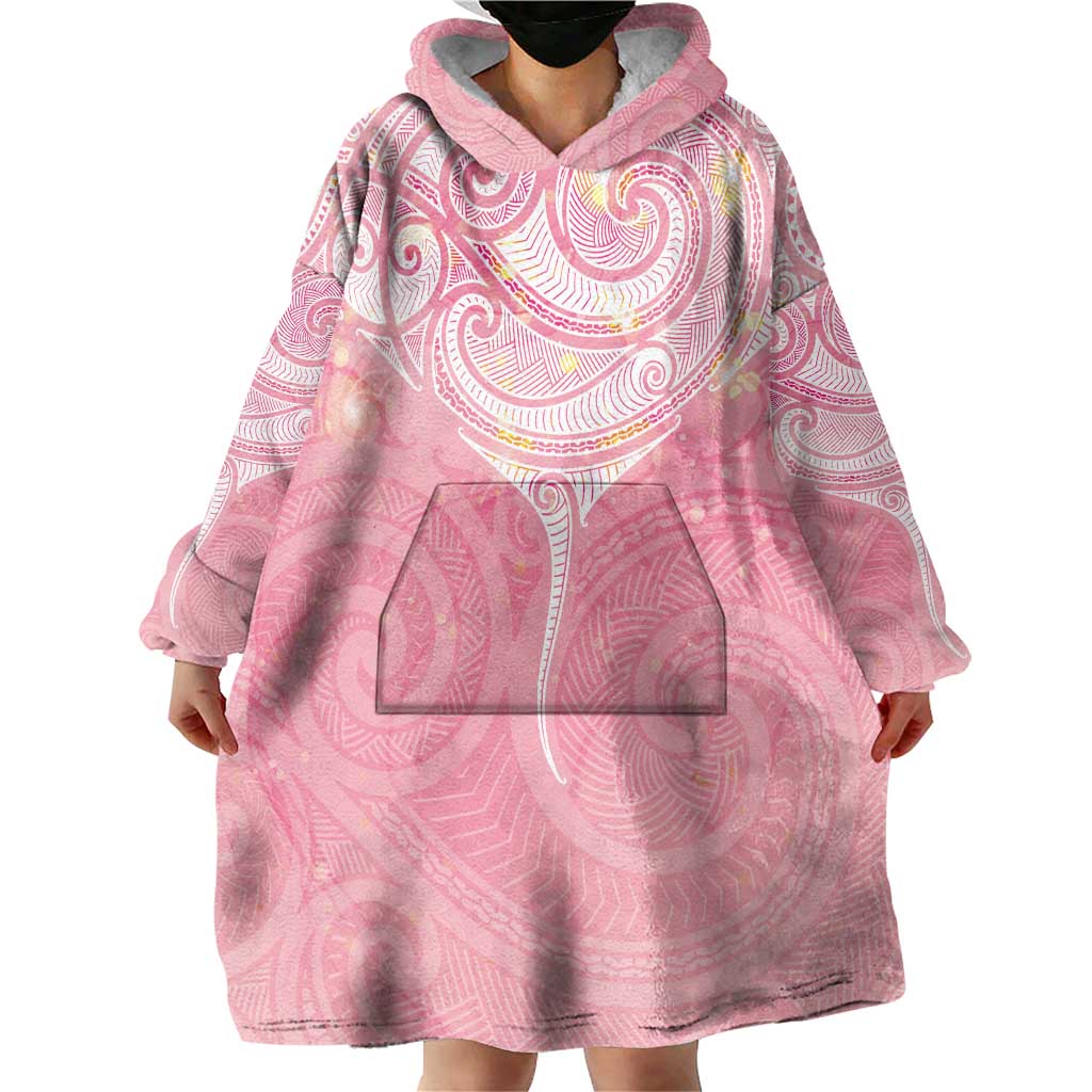 Breast Cancer Awareness Maori Aotearoa Wearable Blanket Hoodie Manta Ray - Pink Glaze - Polynesian Pride