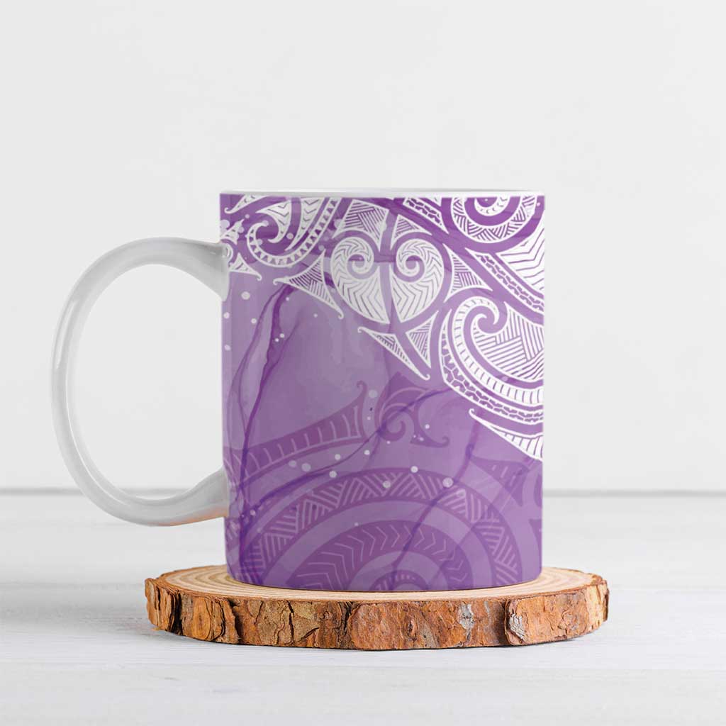 Epilepsy Awareness Maori Aotearoa Ceramic Mug Manta Ray - Purple Glaze - Polynesian Pride