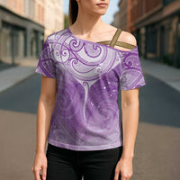 Epilepsy Awareness Maori Aotearoa Cross Shoulder Shirt Manta Ray - Purple Glaze - Polynesian Pride