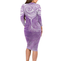Epilepsy Awareness Maori Aotearoa Family Matching Long Sleeve Bodycon Dress and Hawaiian Shirt Manta Ray - Purple Glaze - Polynesian Pride