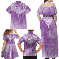 Epilepsy Awareness Maori Aotearoa Family Matching Off Shoulder Maxi Dress and Hawaiian Shirt Manta Ray - Purple Glaze - Polynesian Pride