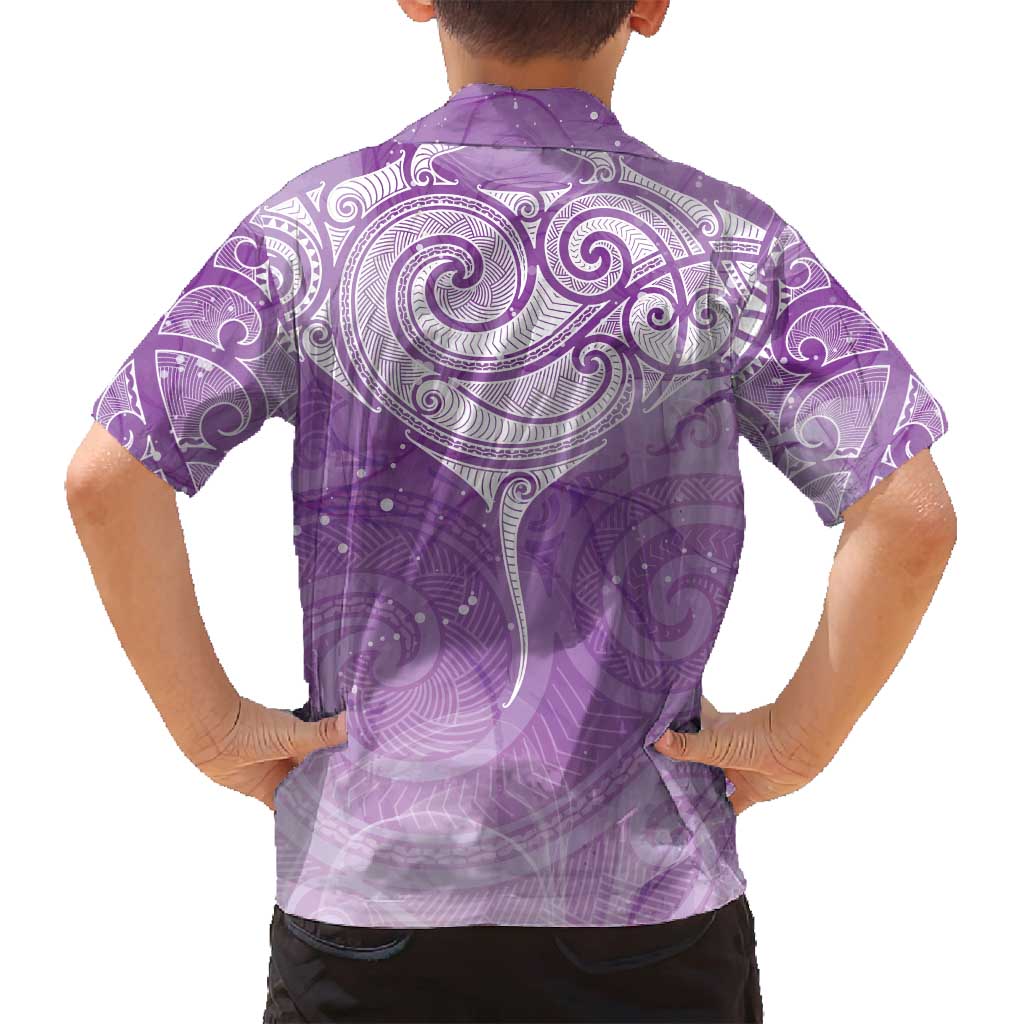 Epilepsy Awareness Maori Aotearoa Family Matching Off Shoulder Short Dress and Hawaiian Shirt Manta Ray - Purple Glaze - Polynesian Pride