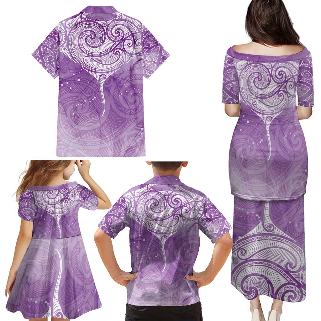 Epilepsy Awareness Maori Aotearoa Family Matching Puletasi and Hawaiian Shirt Manta Ray - Purple Glaze - Polynesian Pride