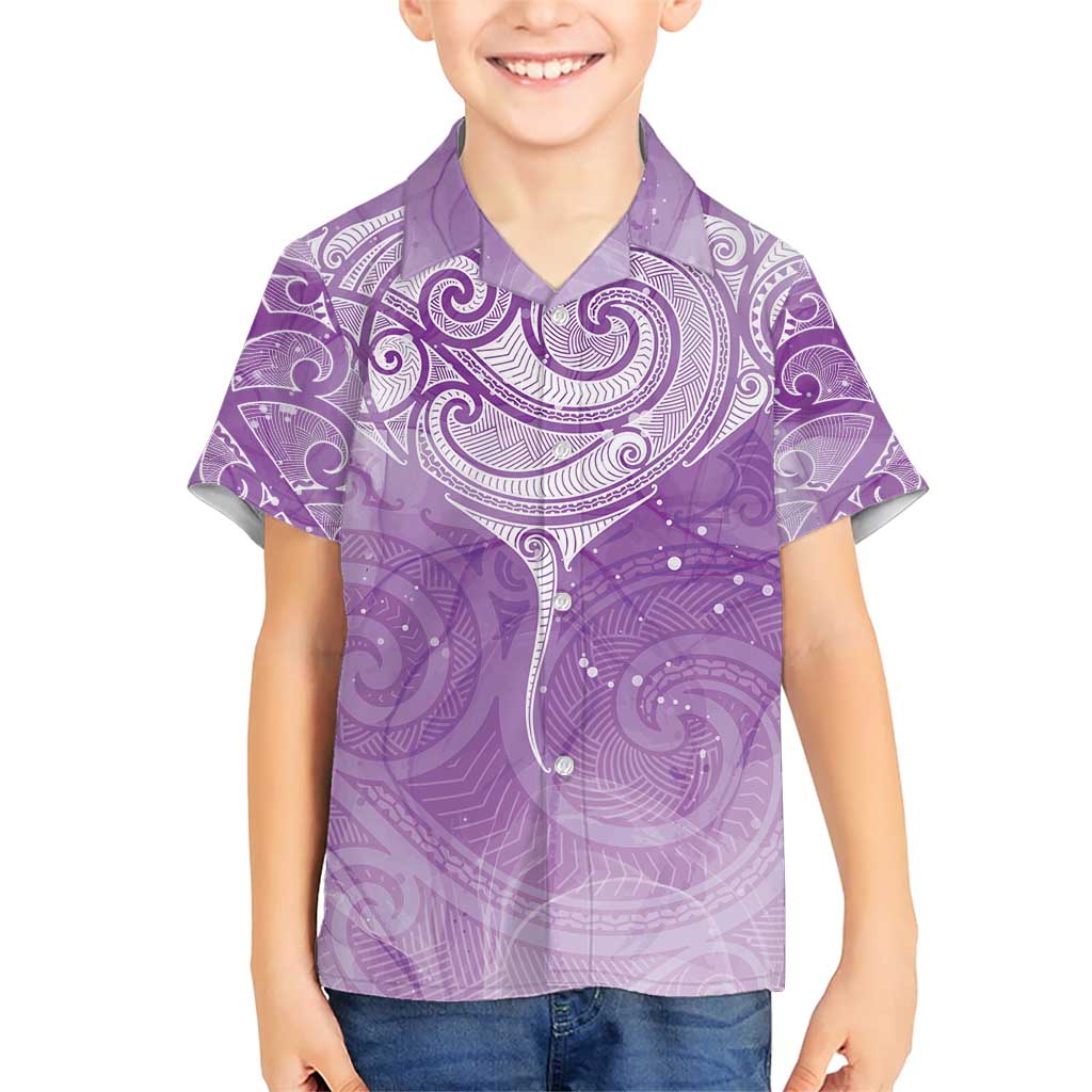 Epilepsy Awareness Maori Aotearoa Family Matching Short Sleeve Bodycon Dress and Hawaiian Shirt Manta Ray - Purple Glaze - Polynesian Pride