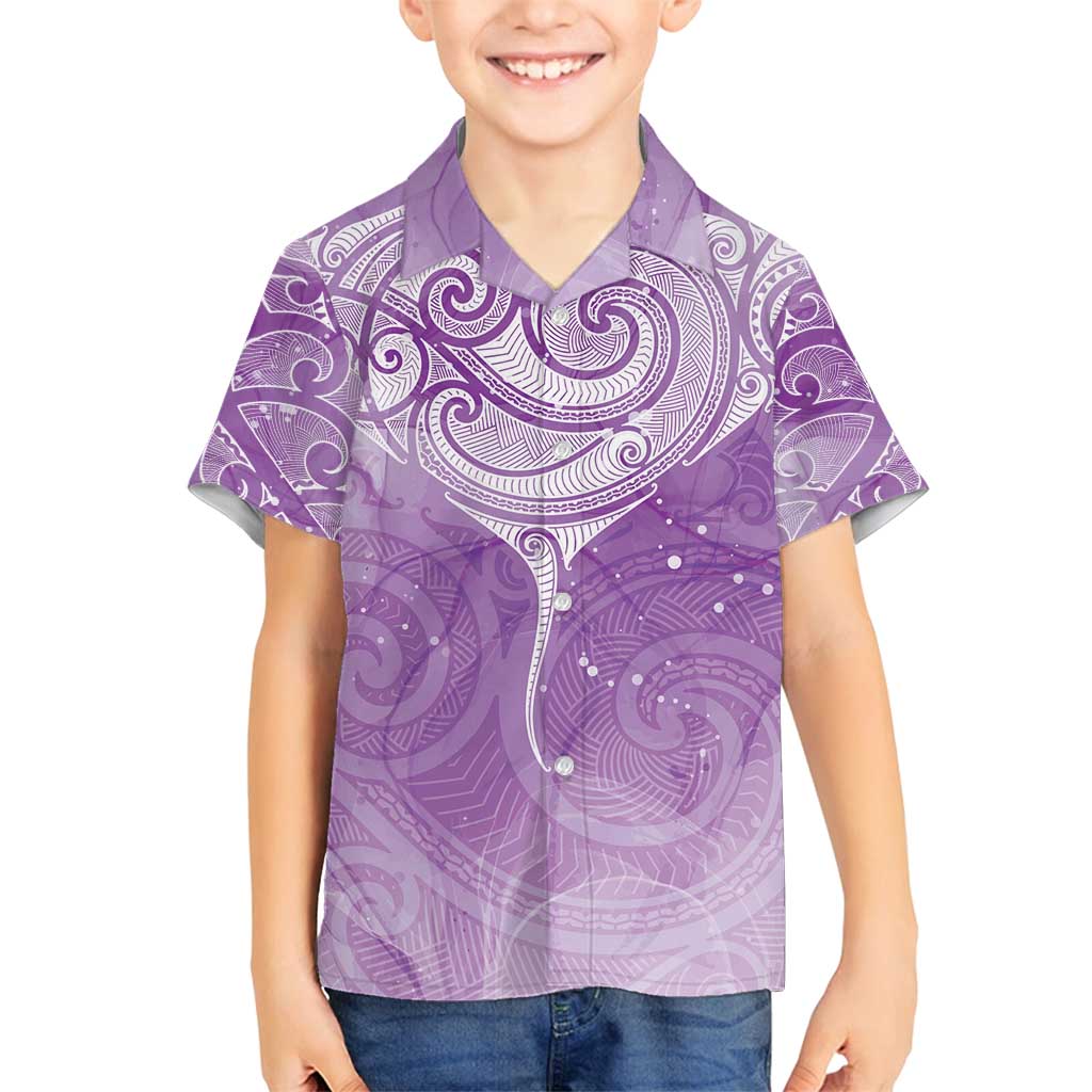Epilepsy Awareness Maori Aotearoa Family Matching Summer Maxi Dress and Hawaiian Shirt Manta Ray - Purple Glaze - Polynesian Pride