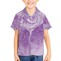 Epilepsy Awareness Maori Aotearoa Family Matching Summer Maxi Dress and Hawaiian Shirt Manta Ray - Purple Glaze - Polynesian Pride