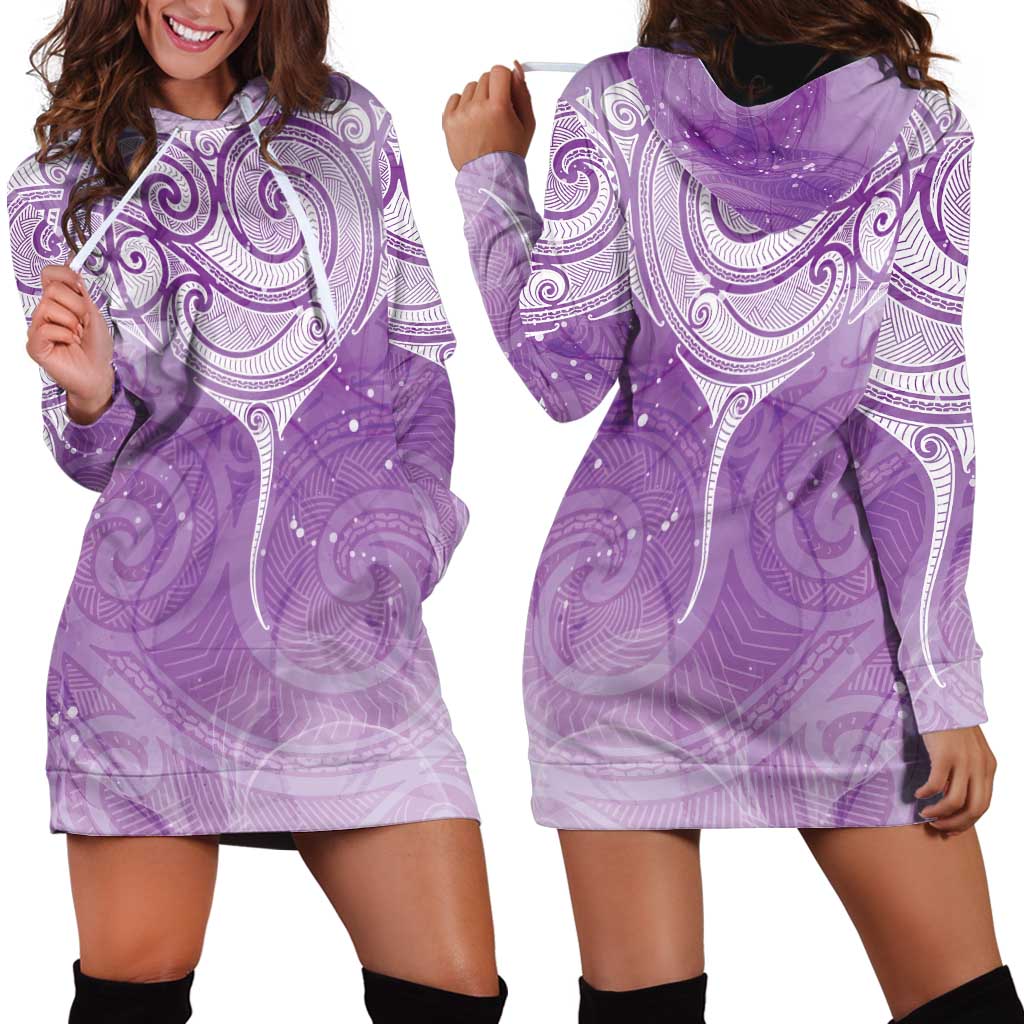 Epilepsy Awareness Maori Aotearoa Hoodie Dress Manta Ray - Purple Glaze - Polynesian Pride