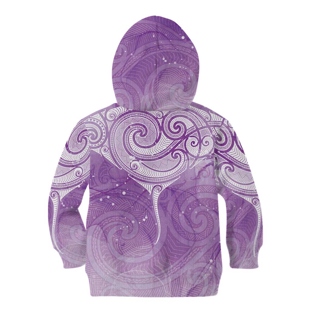 Epilepsy Awareness Maori Aotearoa Kid Hoodie Manta Ray - Purple Glaze - Polynesian Pride