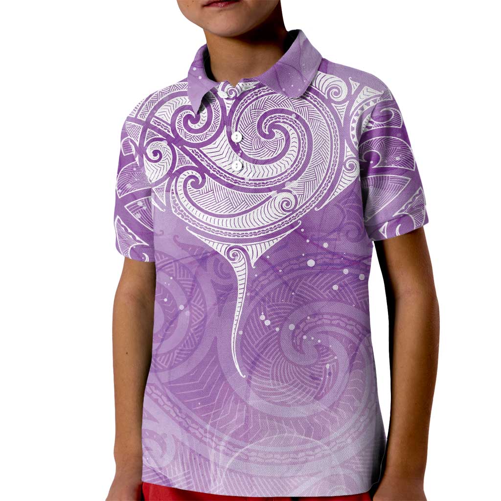 Epilepsy Awareness Maori Aotearoa Kid Polo Shirt Manta Ray - Purple Glaze - Polynesian Pride