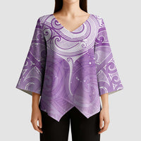 Epilepsy Awareness Maori Aotearoa Kimono Sleeve Blouse Manta Ray - Purple Glaze - Polynesian Pride