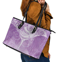 Epilepsy Awareness Maori Aotearoa Leather Tote Bag Manta Ray - Purple Glaze - Polynesian Pride