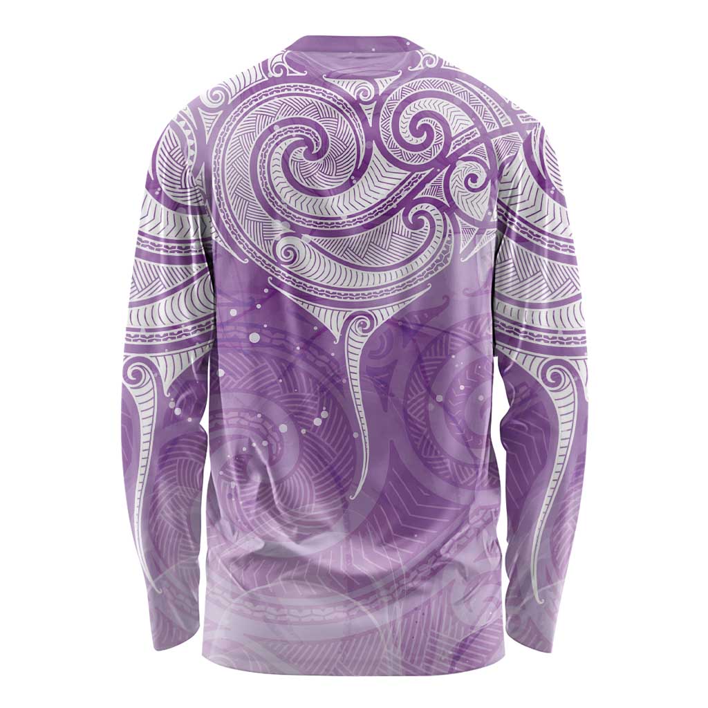 Epilepsy Awareness Maori Aotearoa Long Sleeve Shirt Manta Ray - Purple Glaze - Polynesian Pride