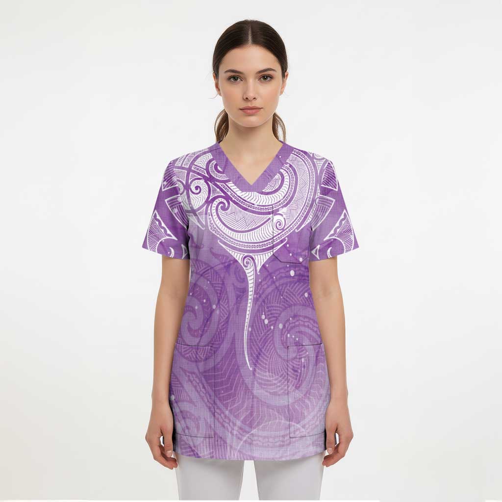 Epilepsy Awareness Maori Aotearoa Scrub Top Manta Ray - Purple Glaze - Polynesian Pride