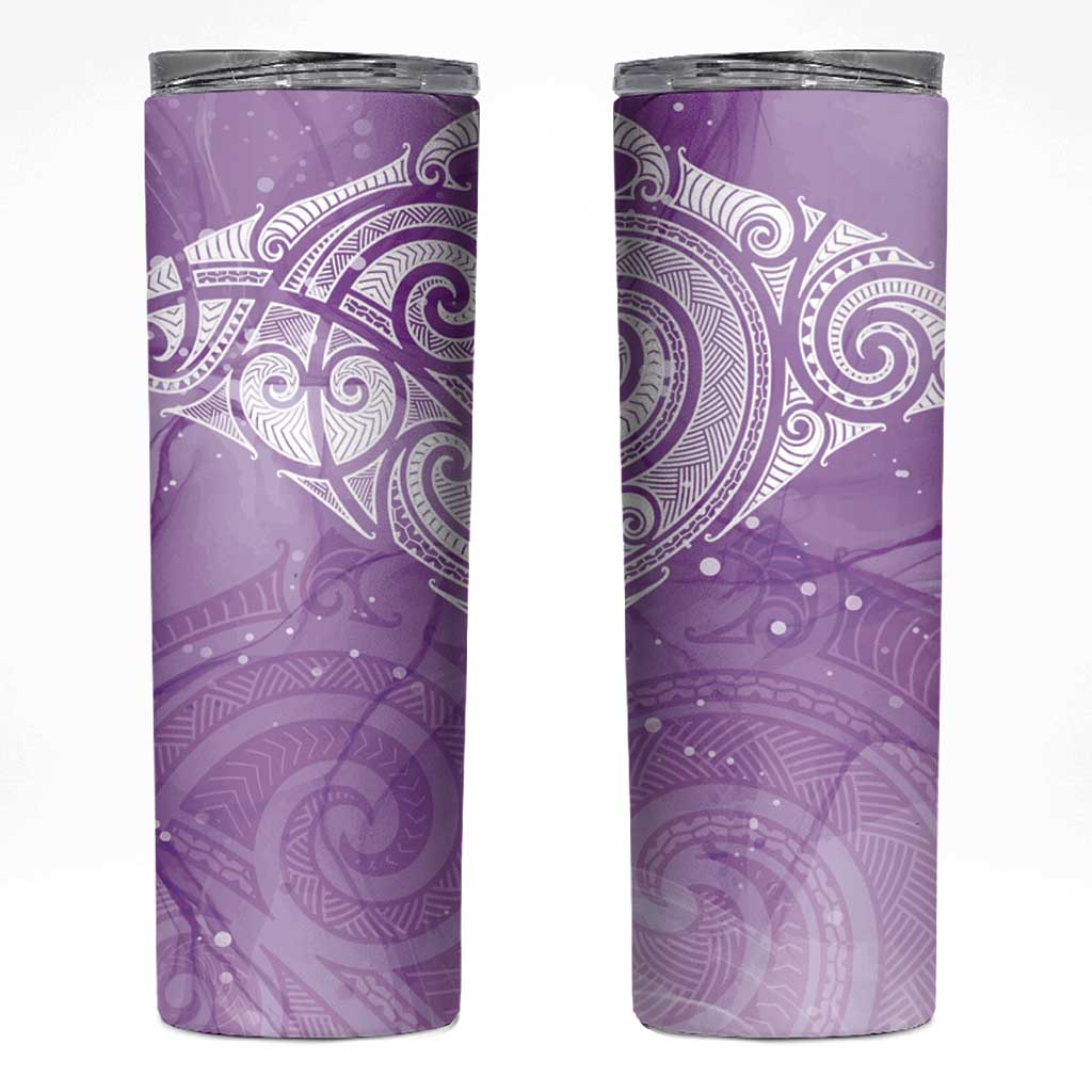 Epilepsy Awareness Maori Aotearoa Skinny Tumbler Manta Ray - Purple Glaze - Polynesian Pride