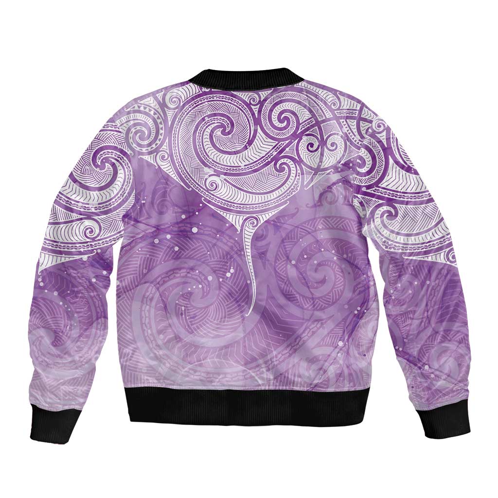 Epilepsy Awareness Maori Aotearoa Sleeve Zip Bomber Jacket Manta Ray - Purple Glaze - Polynesian Pride