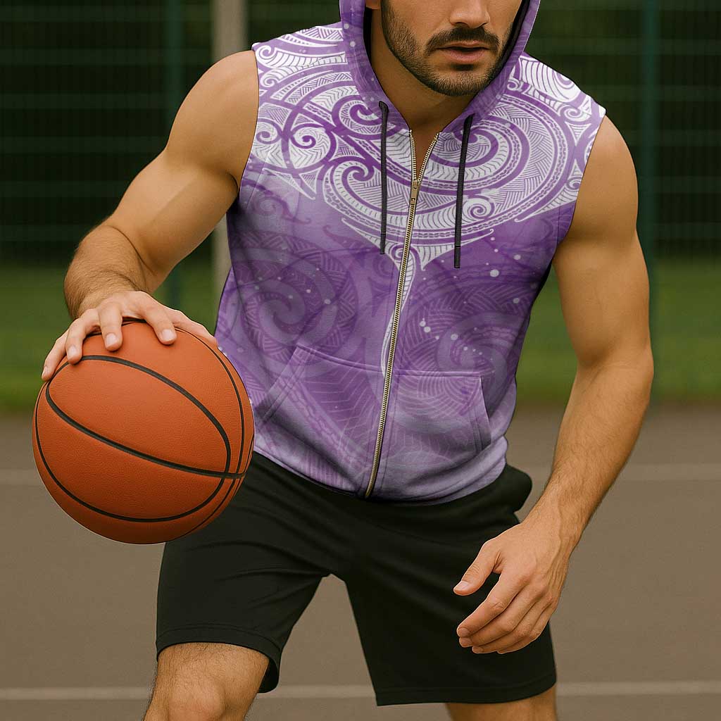 Epilepsy Awareness Maori Aotearoa Sleeveless Zip Hoodie Manta Ray - Purple Glaze - Polynesian Pride