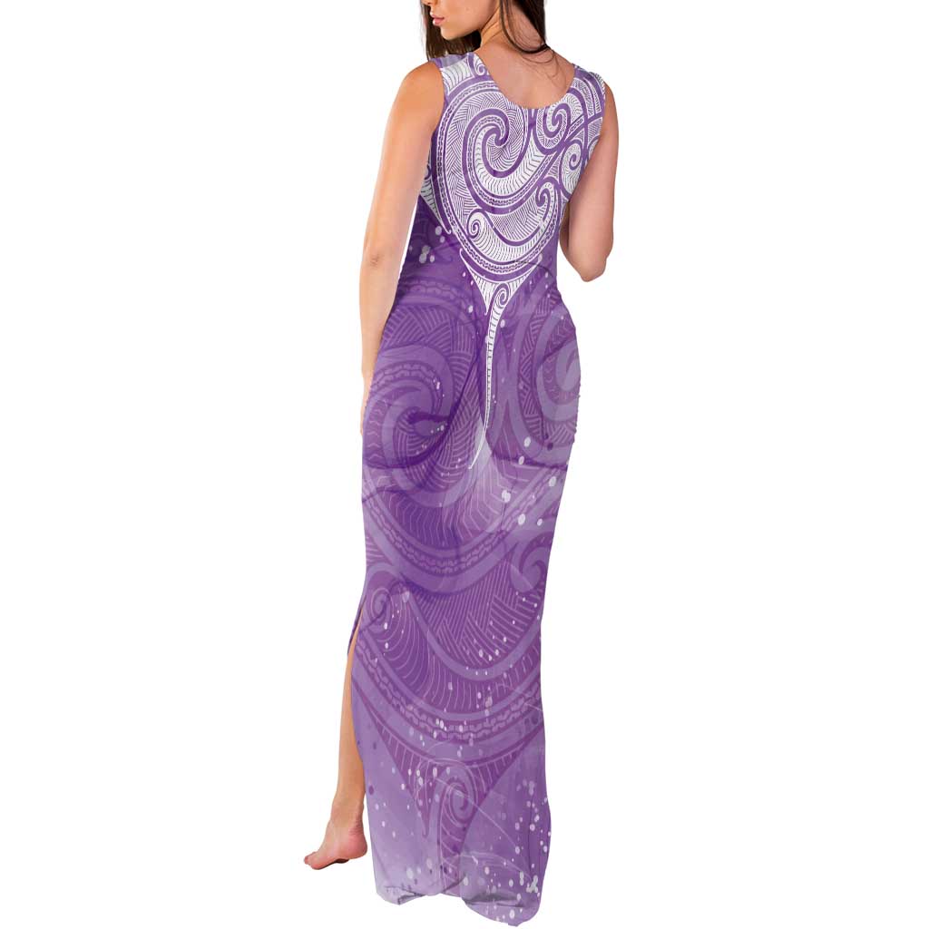 Epilepsy Awareness Maori Aotearoa Tank Maxi Dress Manta Ray - Purple Glaze - Polynesian Pride