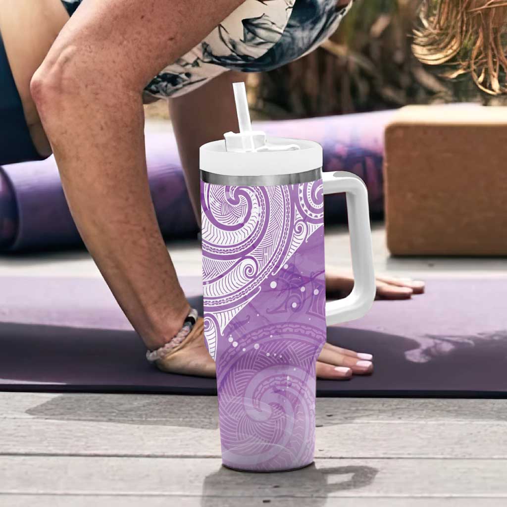 Epilepsy Awareness Maori Aotearoa Tumbler With Handle Manta Ray - Purple Glaze - Polynesian Pride