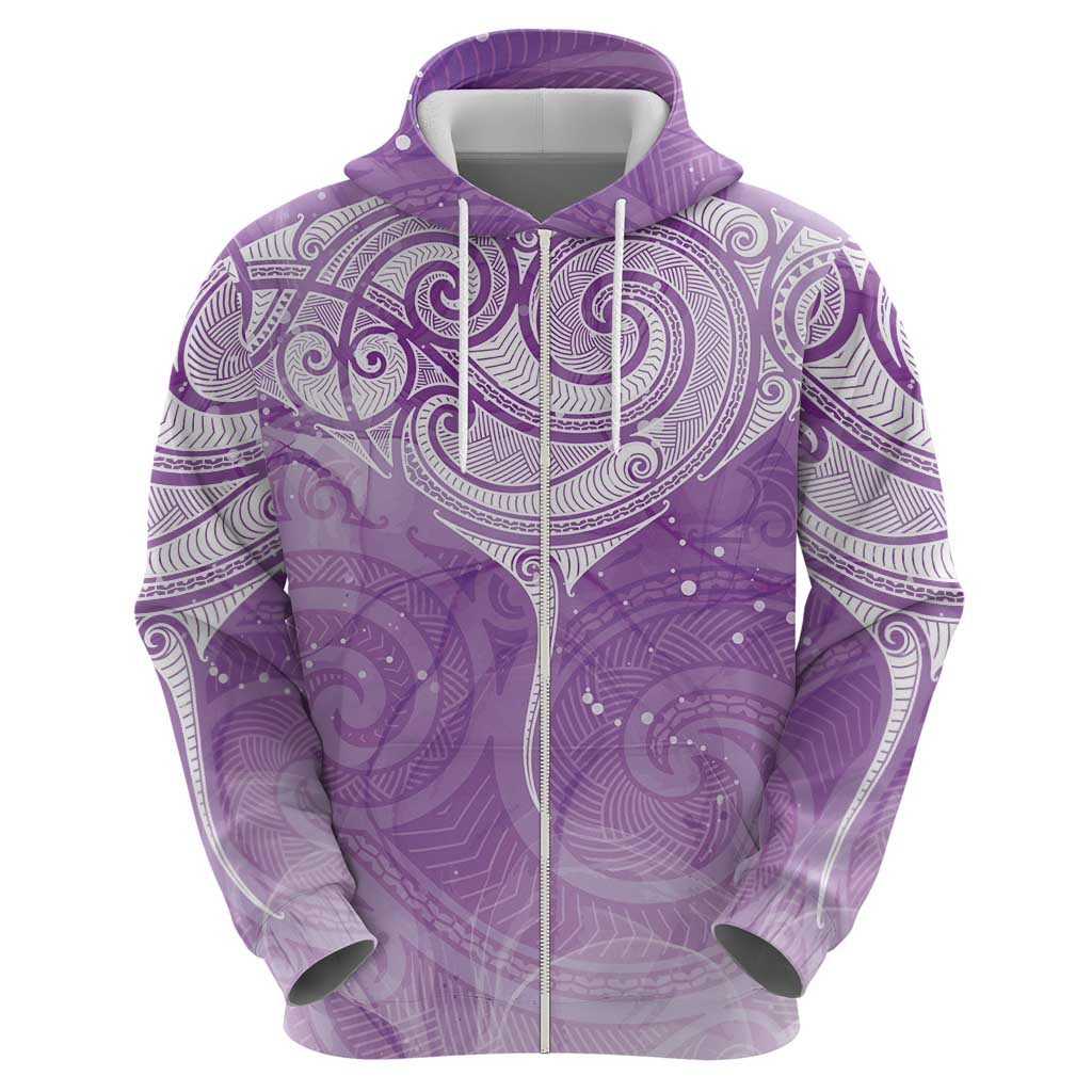 Epilepsy Awareness Maori Aotearoa Zip Hoodie Manta Ray - Purple Glaze - Polynesian Pride