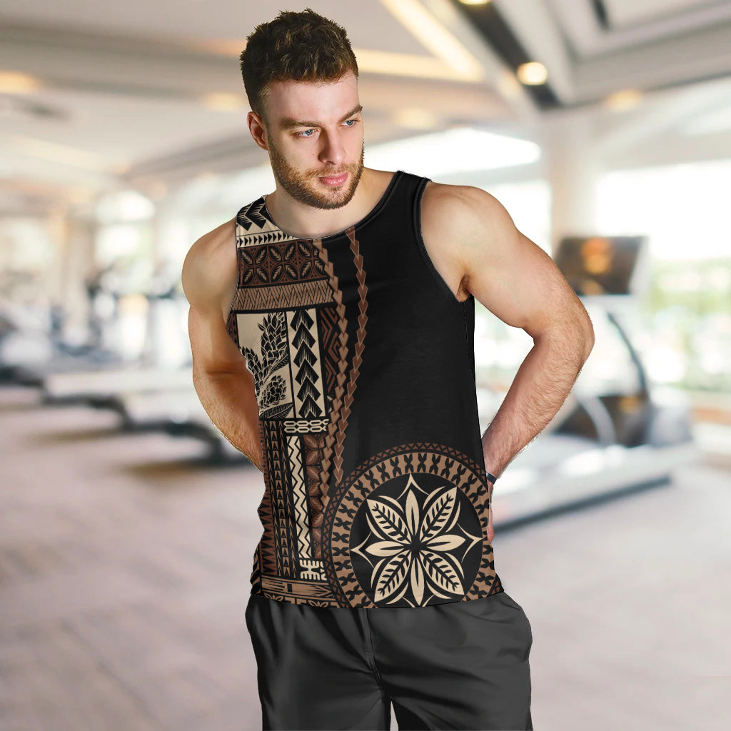 Samoa Siapo Motif Men Tank Top Classic Style - Black Ver02 LT7 Black - Polynesian Pride