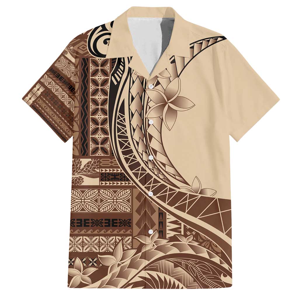 Samoa Siapo Mamanu Family Matching Summer Maxi Dress and Hawaiian Shirt Plumeria Mocha Motifs