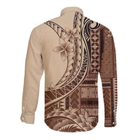 Samoa Siapo Mamanu Long Sleeve Button Shirt Plumeria Mocha Motifs