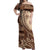 Samoa Siapo Mamanu Off Shoulder Maxi Dress Plumeria Mocha Motifs