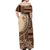 Samoa Siapo Mamanu Off Shoulder Maxi Dress Plumeria Mocha Motifs