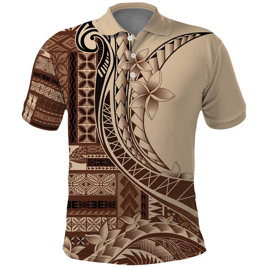Samoa Siapo Mamanu Polo Shirt Plumeria Mocha Motifs LT7 Mocha - Polynesian Pride