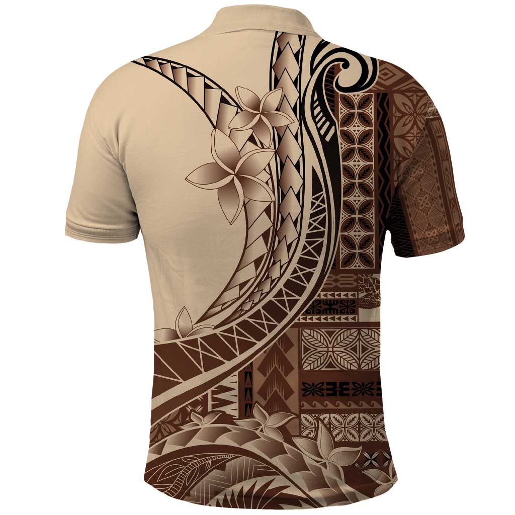 Samoa Siapo Mamanu Polo Shirt Plumeria Mocha Motifs LT7 - Polynesian Pride