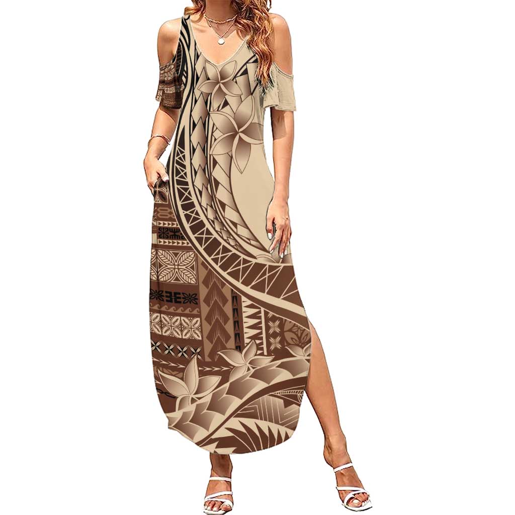 Samoa Siapo Mamanu Summer Maxi Dress Plumeria Mocha Motifs