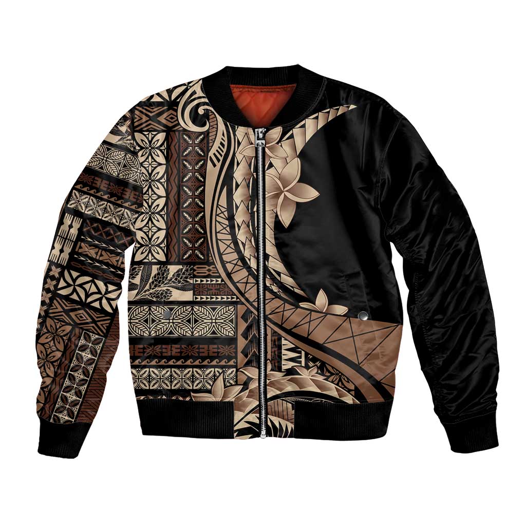 Samoa Siapo Mamanu Bomber Jacket Plumeria Black Motifs