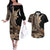 Samoa Siapo Mamanu Couples Matching Off The Shoulder Long Sleeve Dress and Hawaiian Shirt Plumeria Black Motifs