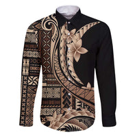 Samoa Siapo Mamanu Family Matching Puletasi and Hawaiian Shirt Plumeria Black Motifs