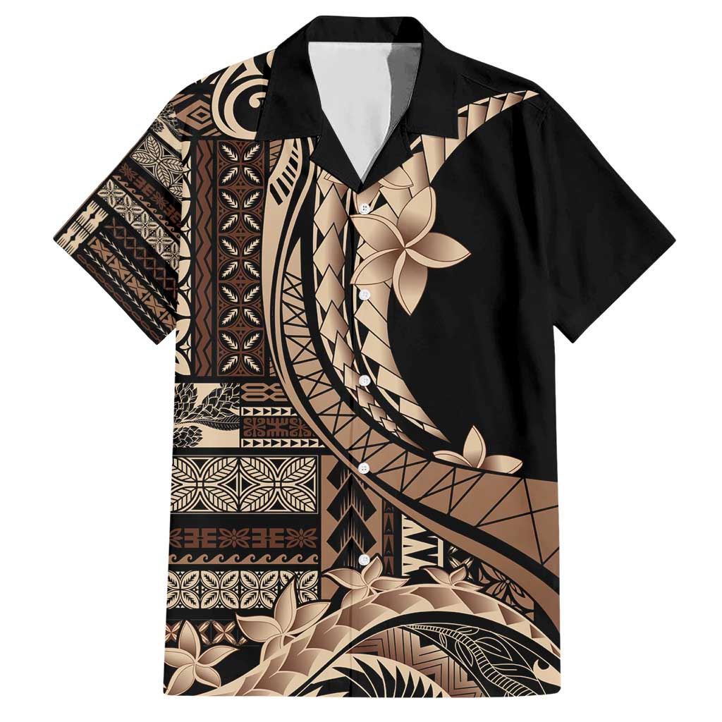 Samoa Siapo Mamanu Hawaiian Shirt Plumeria Black Motifs