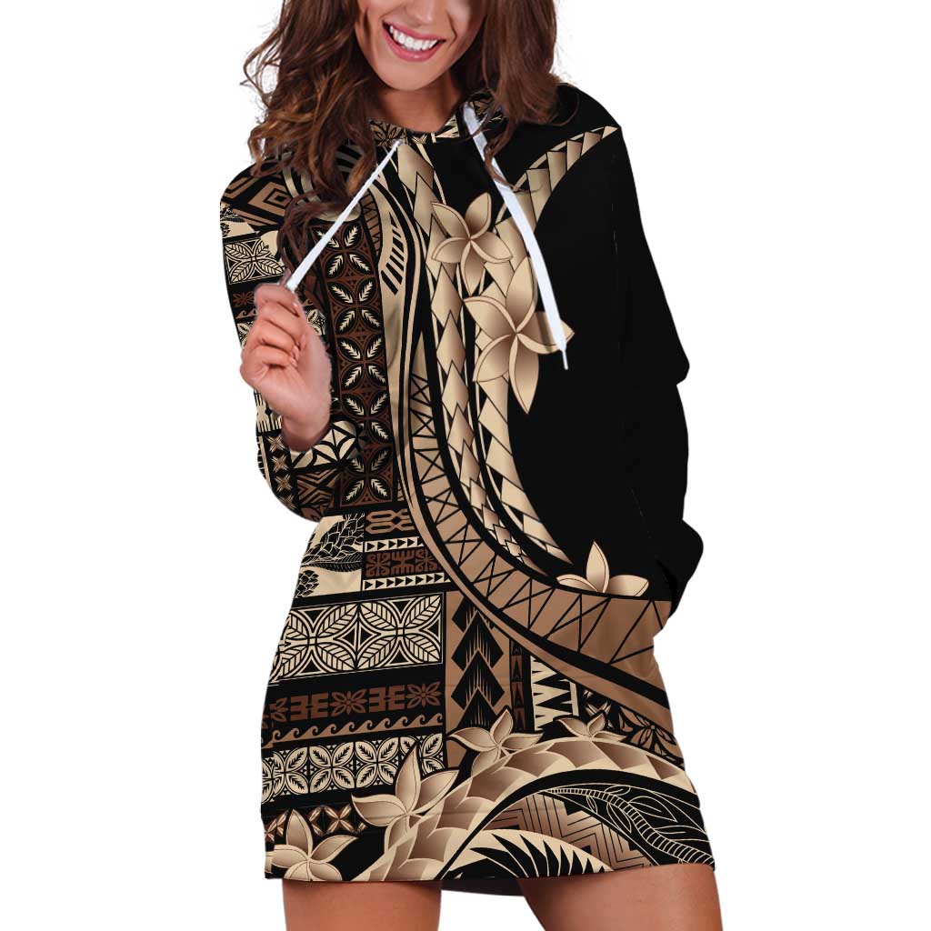 Samoa Siapo Mamanu Hoodie Dress Plumeria Black Motifs