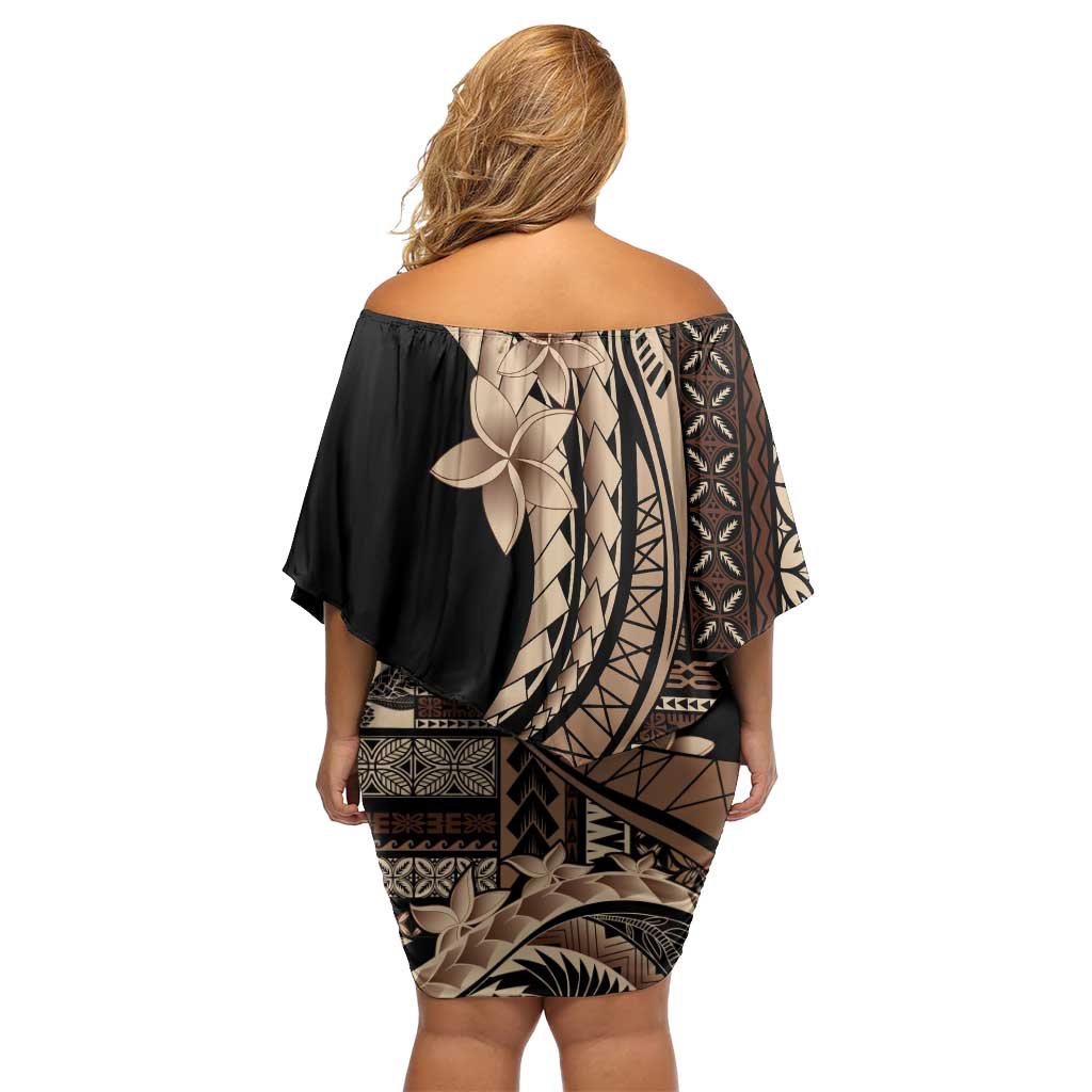 Samoa Siapo Mamanu Off Shoulder Short Dress Plumeria Black Motifs LT7 - Polynesian Pride