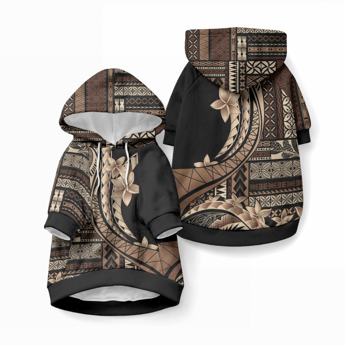 Samoa Siapo Mamanu Pet Hoodie Plumeria Black Motifs