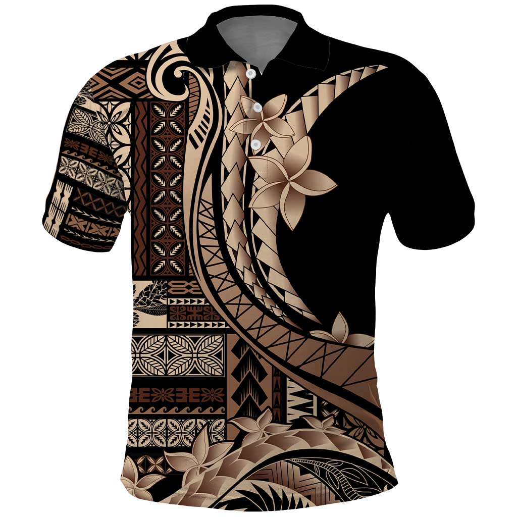 Samoa Siapo Mamanu Polo Shirt Plumeria Black Motifs LT7 Black - Polynesian Pride