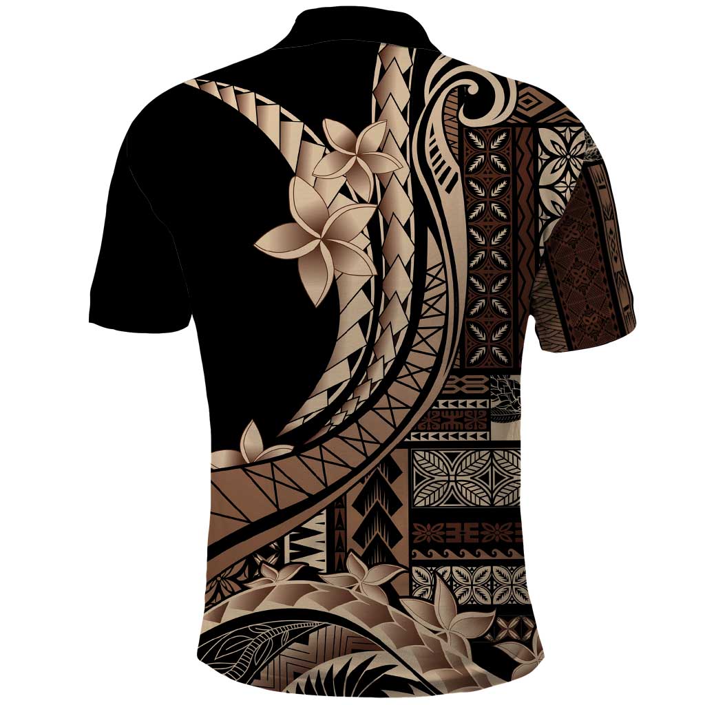 Samoa Siapo Mamanu Polo Shirt Plumeria Black Motifs LT7 - Polynesian Pride
