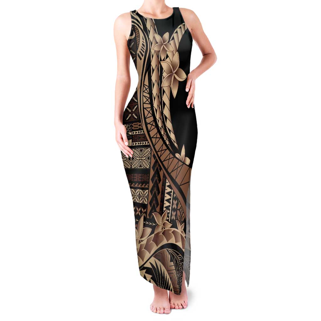 Samoa Siapo Mamanu Tank Maxi Dress Plumeria Black Motifs