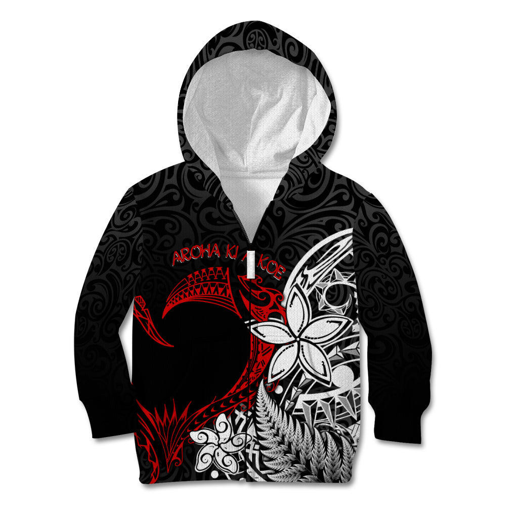 Valentine New Zealand Kid Hoodie Aotearoa Couple Maori Aroha Ki a Koe LT7 Zip Hoodie Black - Polynesian Pride