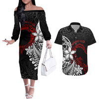 New Zealand Aotearoa Valentine Couples Matching Off The Shoulder Long Sleeve Dress and Hawaiian Shirt Couple Maori Aroha Ki a Koe Ver.02 LT7 Black - Polynesian Pride