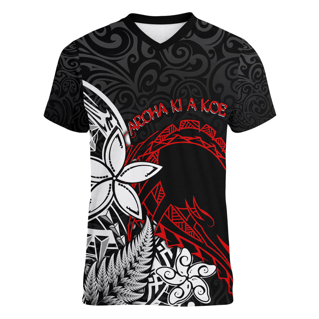 New Zealand Aotearoa Valentine Women V Neck T Shirt Couple Maori Aroha Ki a Koe Ver.02 LT7 Female Black - Polynesian Pride