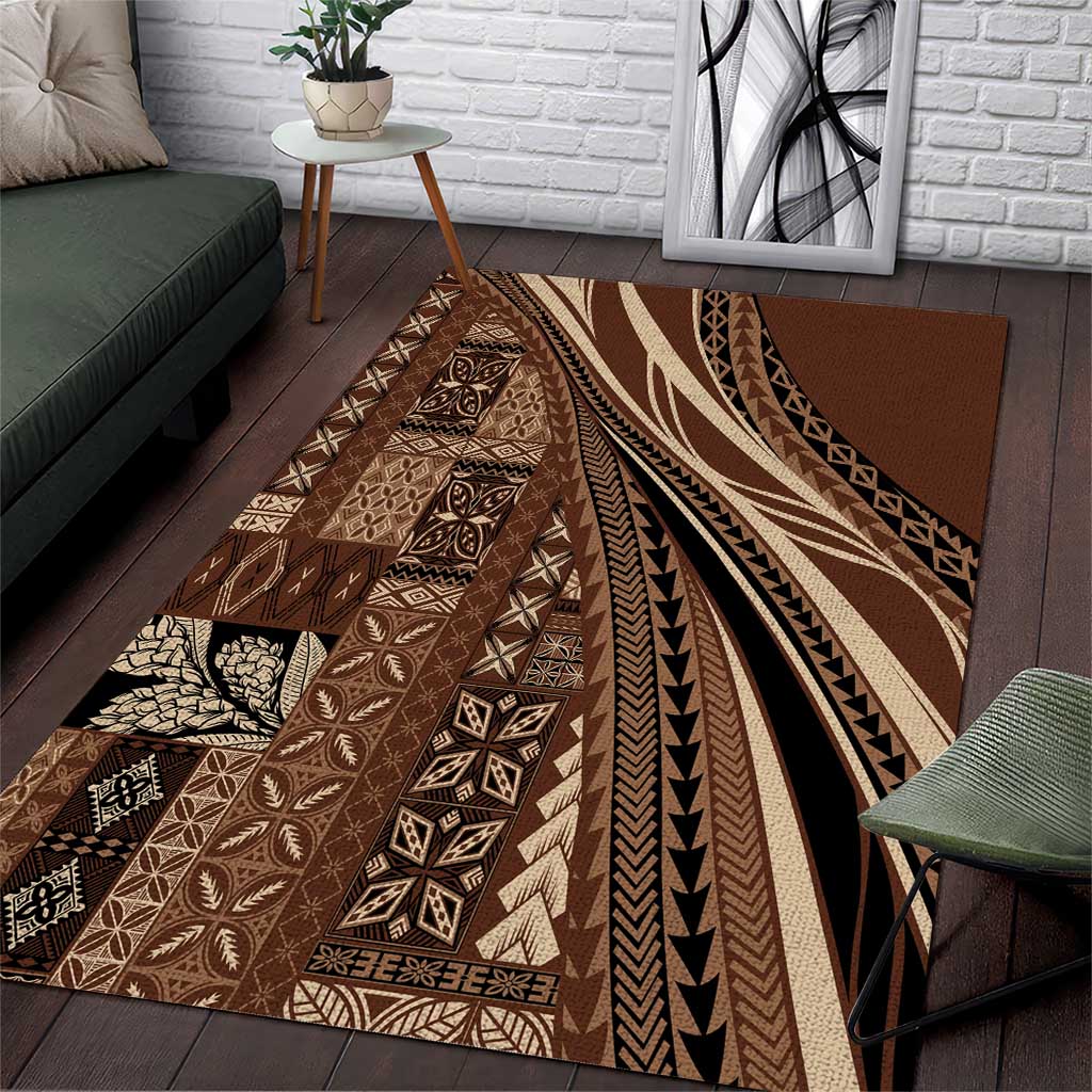 Pasifika Women's Day - Samoa Siapo Malu Tattoo Inspired Area Rug Brown