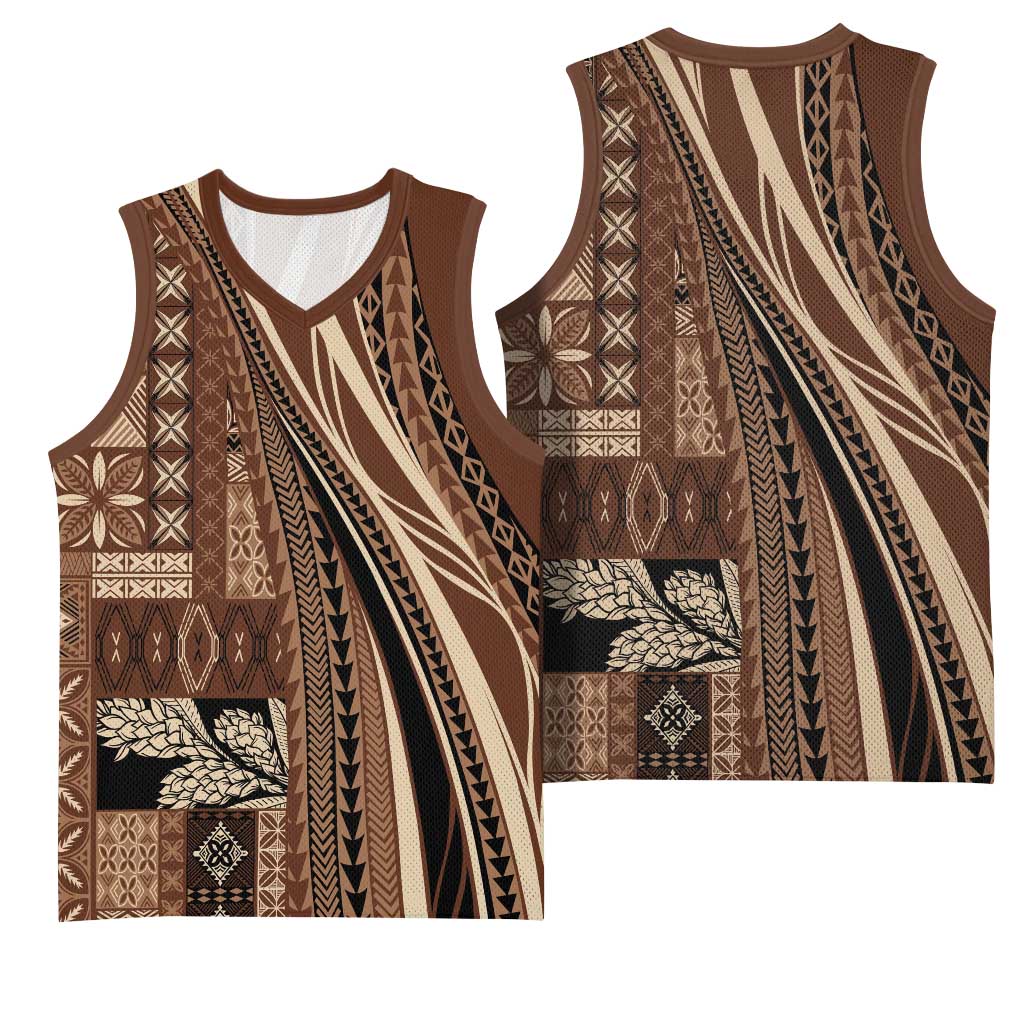 Pasifika Women's Day - Samoa Siapo Malu Tattoo Inspired Basketball Jersey Brown