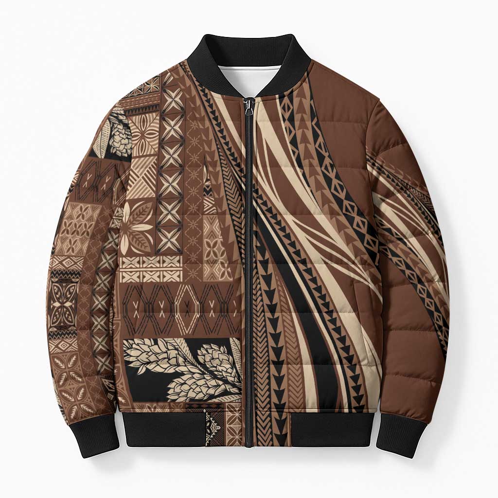 Pasifika Women's Day - Samoa Siapo Malu Tattoo Inspired Bomber Puffer Jacket Brown