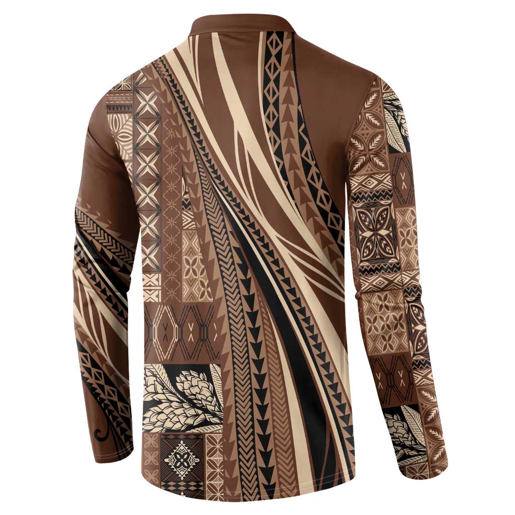 Pasifika Women's Day - Samoa Siapo Malu Tattoo Inspired Button Sweatshirt Brown