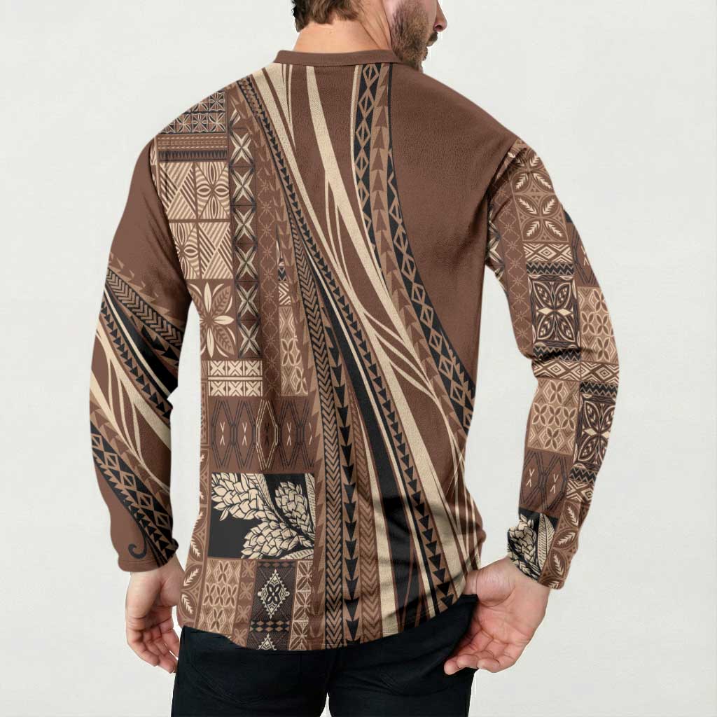 Pasifika Women's Day - Samoa Siapo Malu Tattoo Inspired Button Sweatshirt Brown