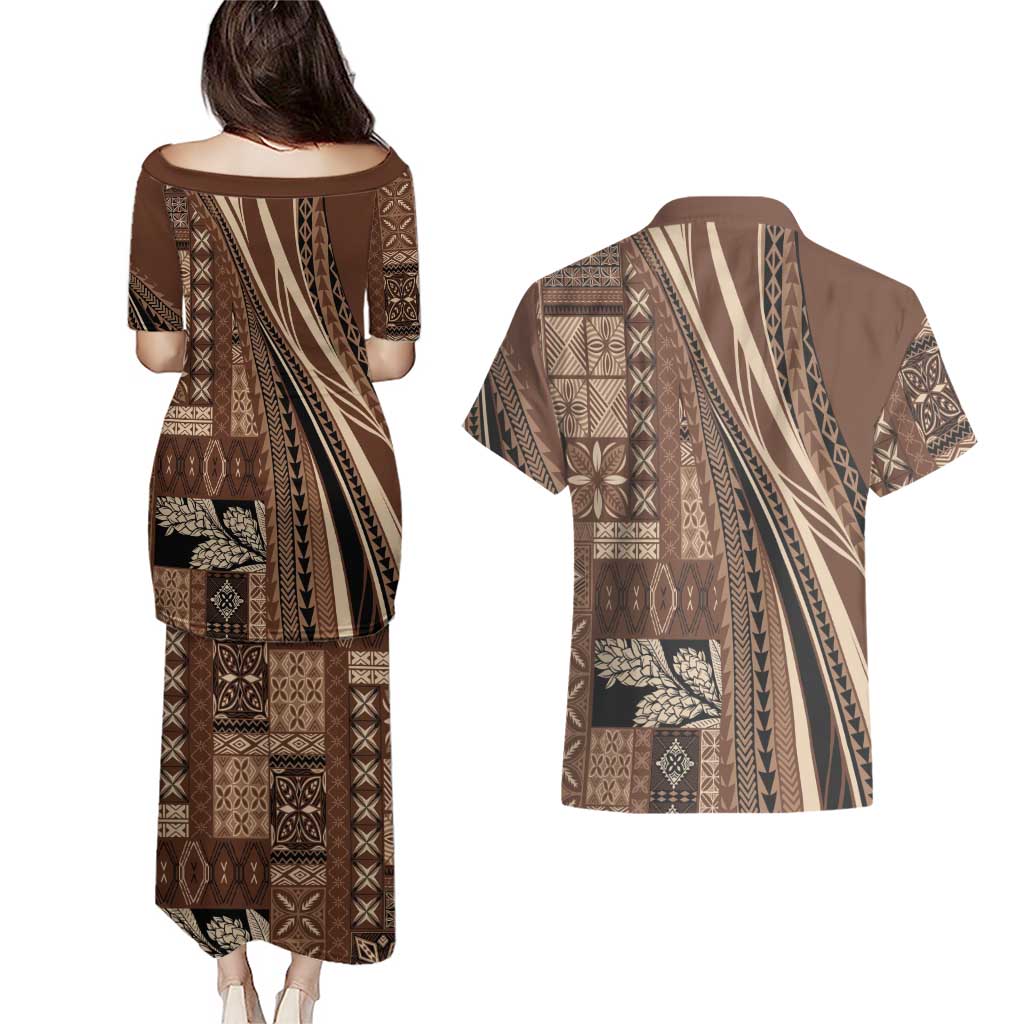 Pasifika Women's Day - Samoa Siapo Malu Tattoo Inspired Couples Matching Puletasi and Hawaiian Shirt Brown